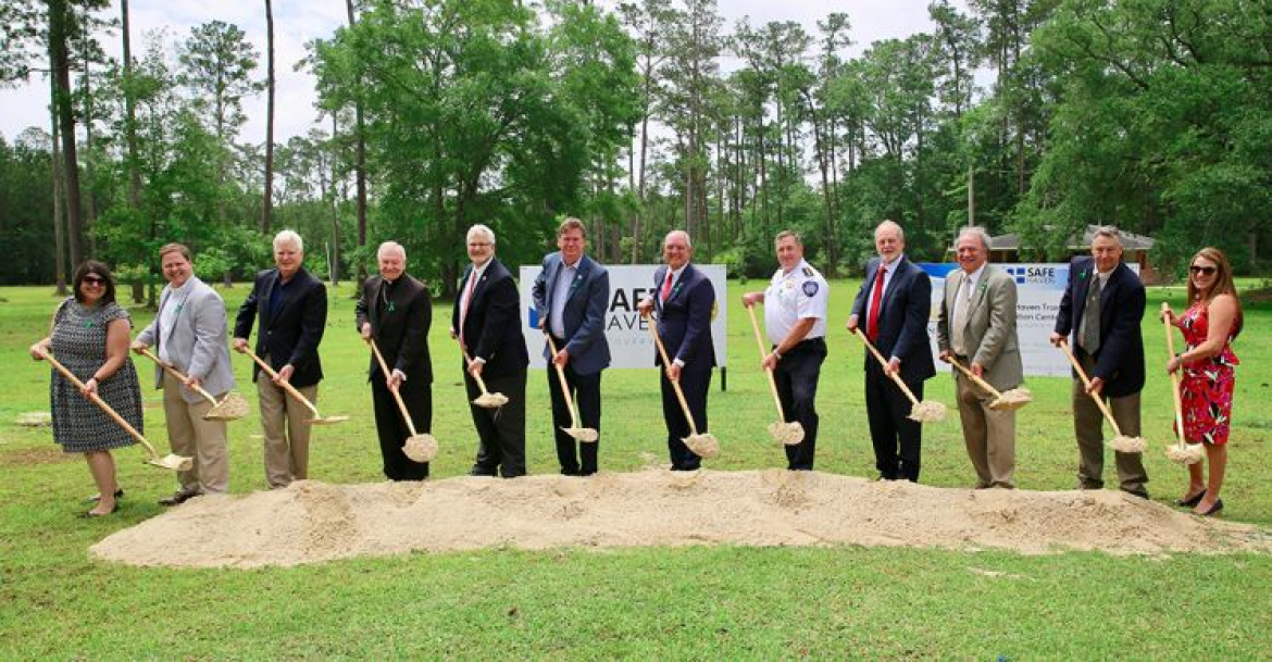 Parish President Cooper joined by Governor Edwards and Archbishop Aymond to break ground on the Safe Haven Training and Education Center